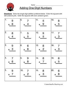Single Digit Addition Worksheet by Have Fun Teaching | TpT