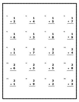 Preview of Single Digit Addition Worksheet for 1st & 2nd grade students