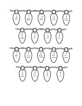 Preview of Single Digit Addition and Subtraction Christmas Lights