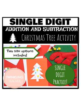 Preview of Single Digit Addition and Subtraction Christmas Tree Project!