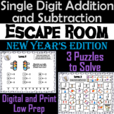 Single Digit Addition and Subtraction Game: New Year's Esc