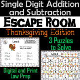 Single Digit Addition and Subtraction Game: Thanksgiving E