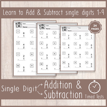 Preview of Single Digit Addition and Subtraction Worksheets 1st Grade Kindergarten
