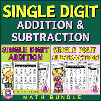 Preview of Single Digit Addition and Subtraction Worksheets Bundle | Math Fluency