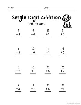 Preview of Single Digit Addition (within 10) Handouts