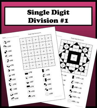 Preview of Single Digit Division Color Worksheet #1