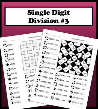 Preview of Single Digit Division Color Worksheet #3