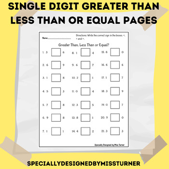 Preview of Single Digit Greater Than Less Than or Equal to Worksheets PRINTABLES*