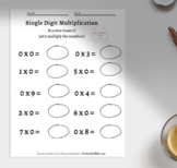 Single Digit Multiplication Practice 10 pages (times 0 to 