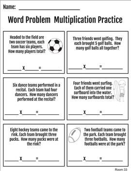 Preview of Single Digit Multiplication Word Problem Practice