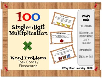 Preview of 100 Single-Digit Multiplication Word Problems Task Cards/Flashcards