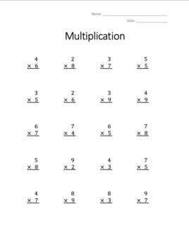 Preview of Single Digit Multiplication Worksheet