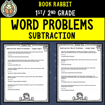 Single Digit Subtraction Word Problems Worksheets by Book Rabbit