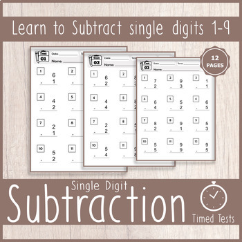 Preview of Single Digit Subtraction Worksheets 1st Grade Learn to Subtract Digits 1-9
