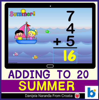 Preview of Single Digit Summer Addition Of 3 Three Numbers End Of Year MATH Boom™ Cards