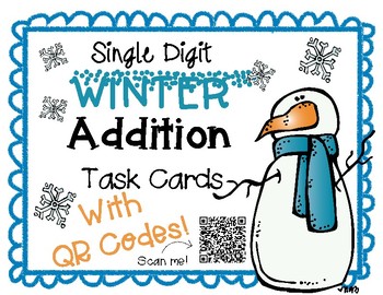 Preview of Single Digit Winter Addition Task Cards With QR Codes
