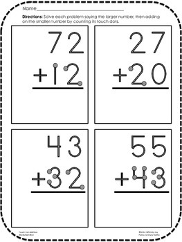 addition worksheets touch dots single double digit no regrouping