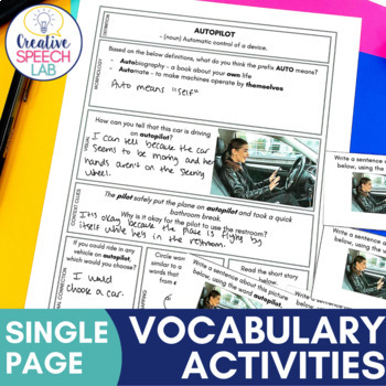 Preview of Single Page Vocabulary Activities
