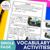 Single Page Vocabulary Activities