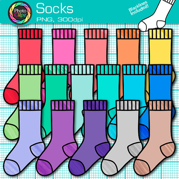 Preview of Single Sock Clipart: 17 Colorful Rainbow Clothing Clip Art Transparent PNG B&W