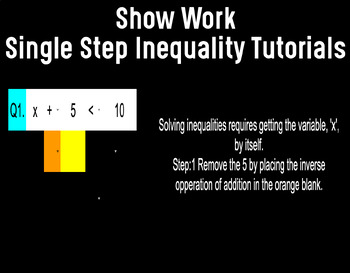 Preview of Single Step Inequalities - Show Work Tutorials - Guided Inequality Practice