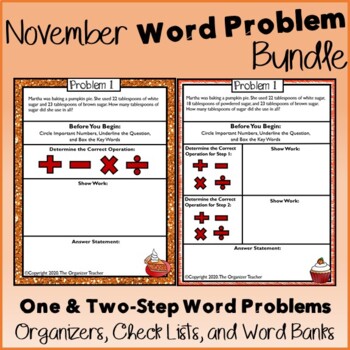 Preview of Single Step and Two Step Word Problems All Operations BUNDLE (November Edition)