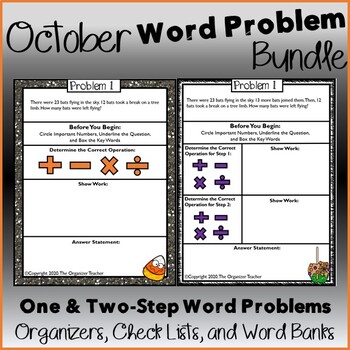 Preview of Single Step and Two Step Word Problems All Operations BUNDLE (October Edition)