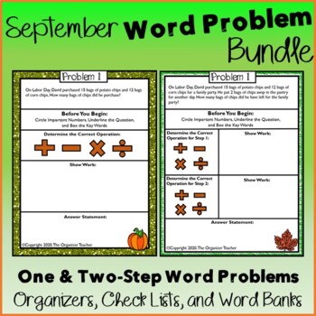 Preview of Single Step and Two Step Word Problems BUNDLE All Operations (September Edition)
