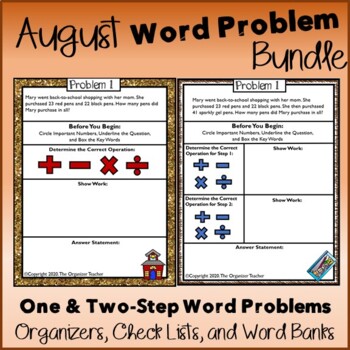 Preview of Single Step and Two Step Word Problems BUNDLE (August Back to School Edition)