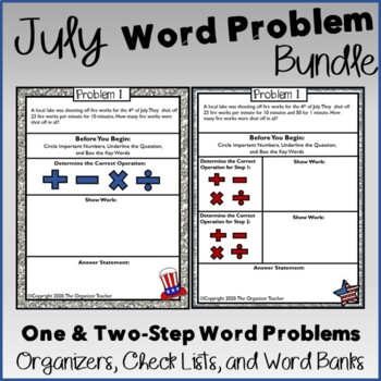 Preview of Single Step and Two Step Word Problems BUNDLE (July Edition) - Summer