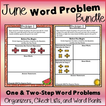 Preview of Single Step and Two Step Word Problems BUNDLE (June Edition) - Summer