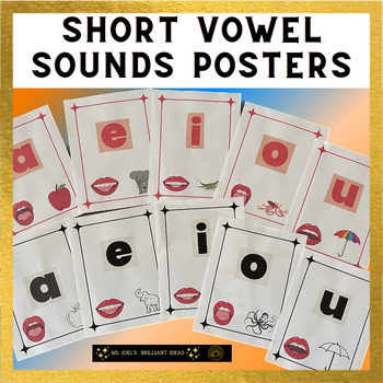 Preview of Single Vowels/Short Vowels Sounds Posters/Bulletin Board with mouth formation