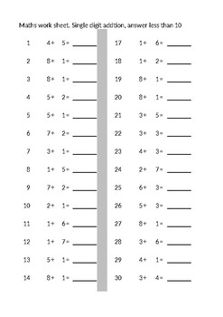 Preview of Single digit addition fluency sheet