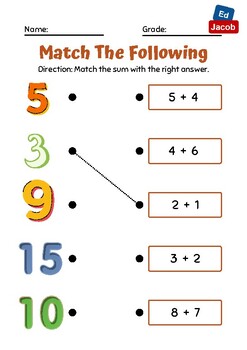 Preview of Single-digit addition match the following game for grade 1-2