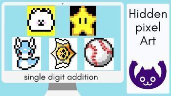 Preview of Single digit addition practice : Find the Hidden Pixel Art