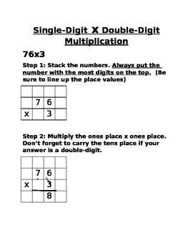 Preview of Single-digit by double-digit multiplication steps