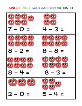Preview of Single digit subtraction within 10, worksheets