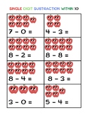 Single digit subtraction within 10, worksheets