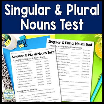 Preview of Singular & Plural Nouns Test: 2-Page Singular and Plural Noun Quiz w/ Answer Key