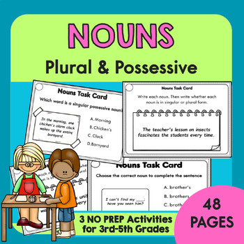 Preview of 48 Singular & Plural Possessive Noun Task Cards; Noun Activities for 3rd 4th 5th
