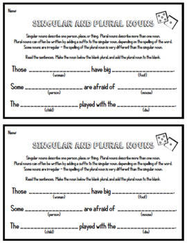 mental Mentor Array Singular and Plural Nouns - 3rd Grade Grammar Exit Ticket/Bell Ringer  Assessment
