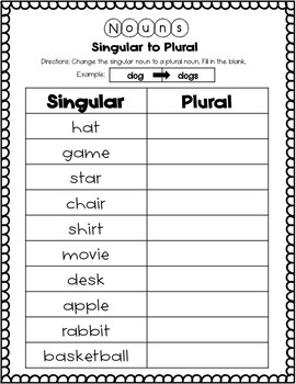 Preview of Singular and Plural Nouns