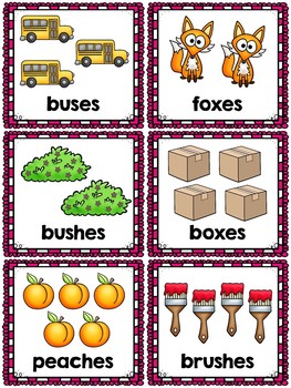 Preview of Singular and Plural Nouns Sort Pocket Chart Activities for s es and ies suffixes