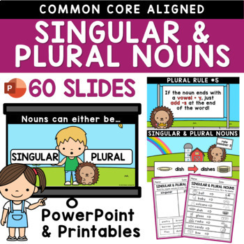 Preview of Singular and Plural Nouns PowerPoint Mini Lesson and Grammar Worksheets
