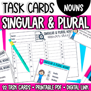 Preview of Singular and Plural Nouns Task Cards & Posters | Print & Digital 
