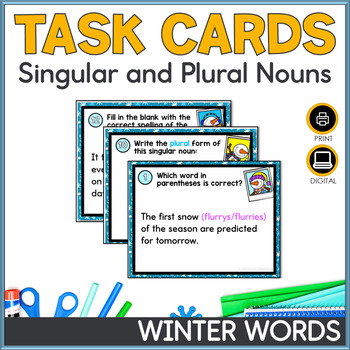 Preview of Singular and Plural Nouns Task Cards - Winter Words 