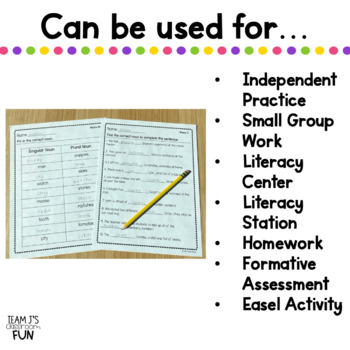 singular and plural nouns worksheets by team js classroom