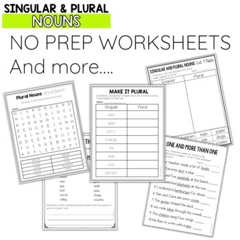Singular and Plural Nouns Worksheets Sort Center Activities Rules Posters