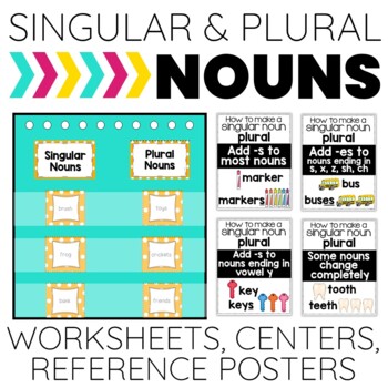 Preview of Singular and Plural Nouns Activities Worksheets Sort Center Rules Posters