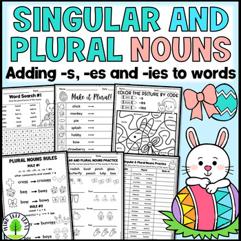 Preview of Singular and Plural Nouns Worksheets: -s, -es or -ies {Easter}